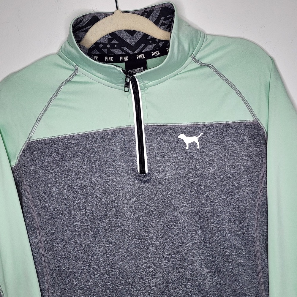 Victoria Secret‎ PINK Pullover Women's M Sweatshirt half zip ultimate gray green